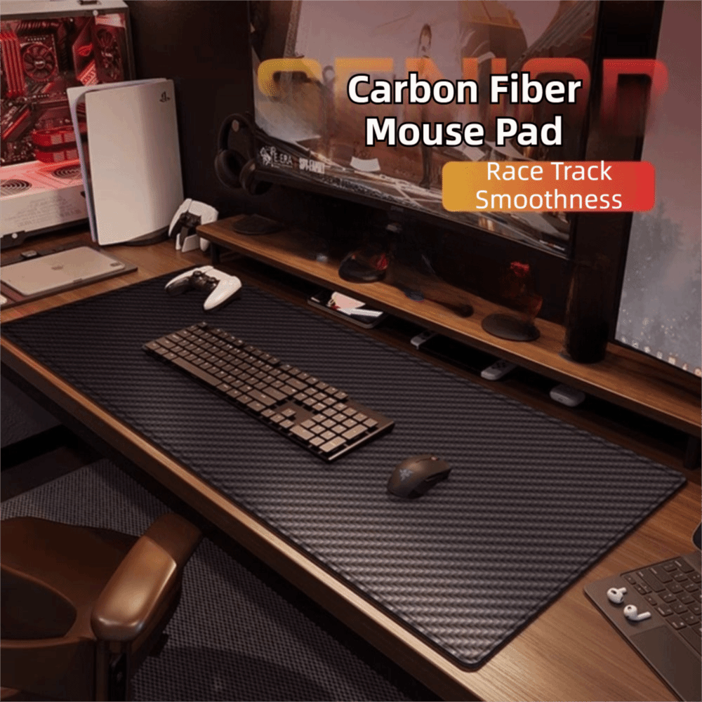 Tech Accessories For Office Desk - Waterproof Carbon Fiber Mouse Pad Non-slip
